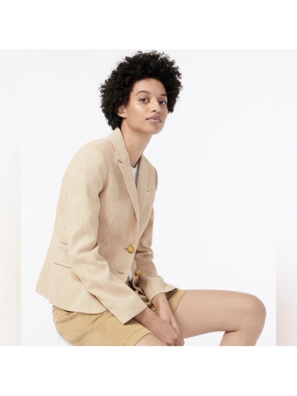 J. Crew Tan Linen Blend Herringbone Dalton Schoolboy Blazer 2